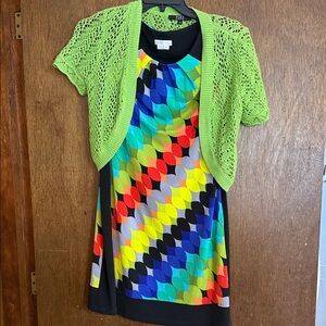 London Times Multicolor Geometric Dress w/Alex Marie Lace Sweater